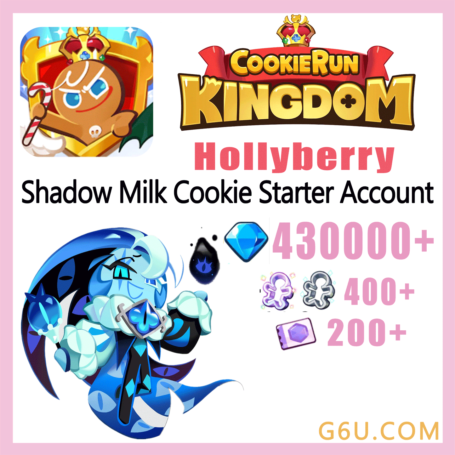Cookie Run: Kingdom Shadow Milk Cookie + High Rarity Cookies Starter Account (Hollyberry)