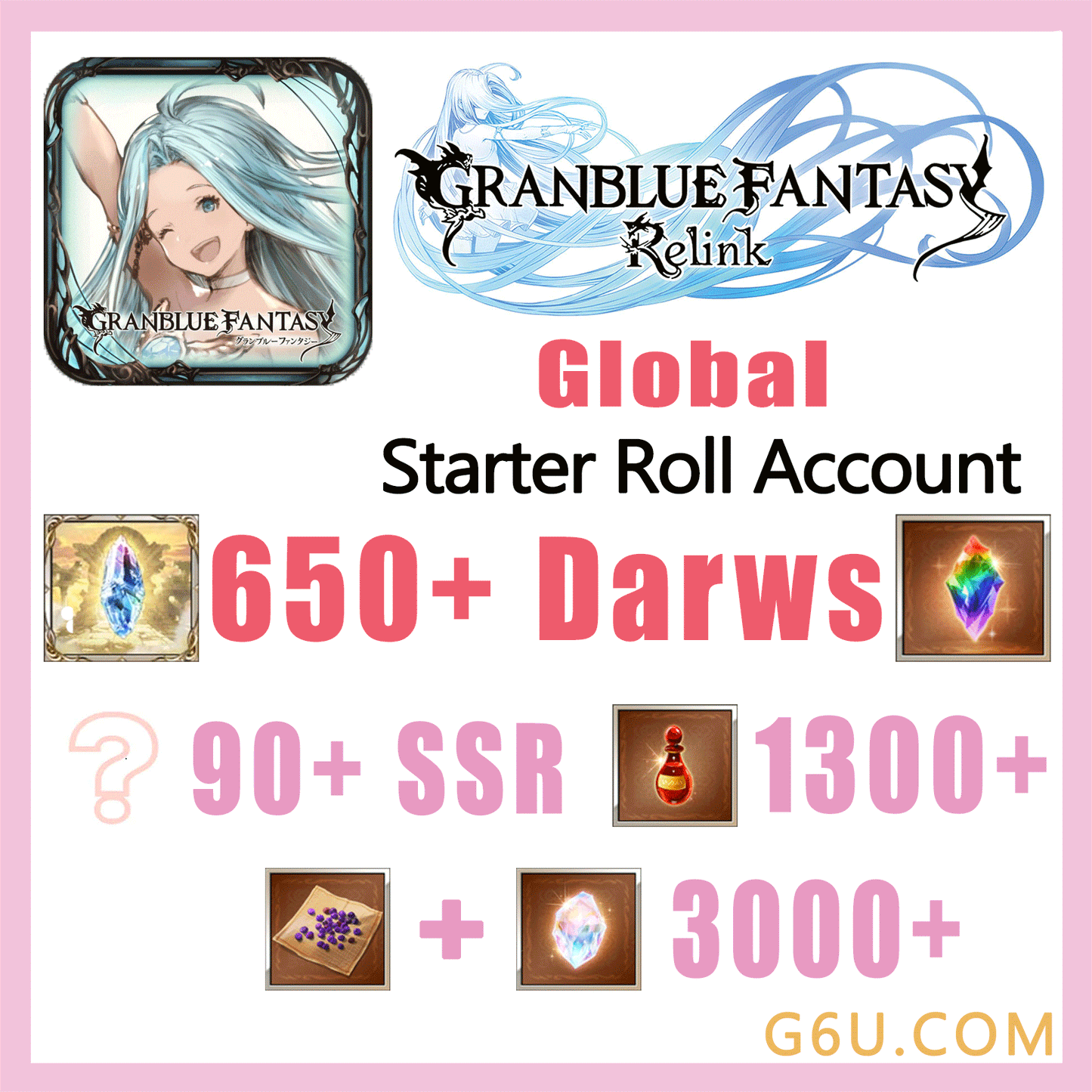 Granblue Fantasy GBF Spark 650+ Draws Starter Reroll Account (Global)