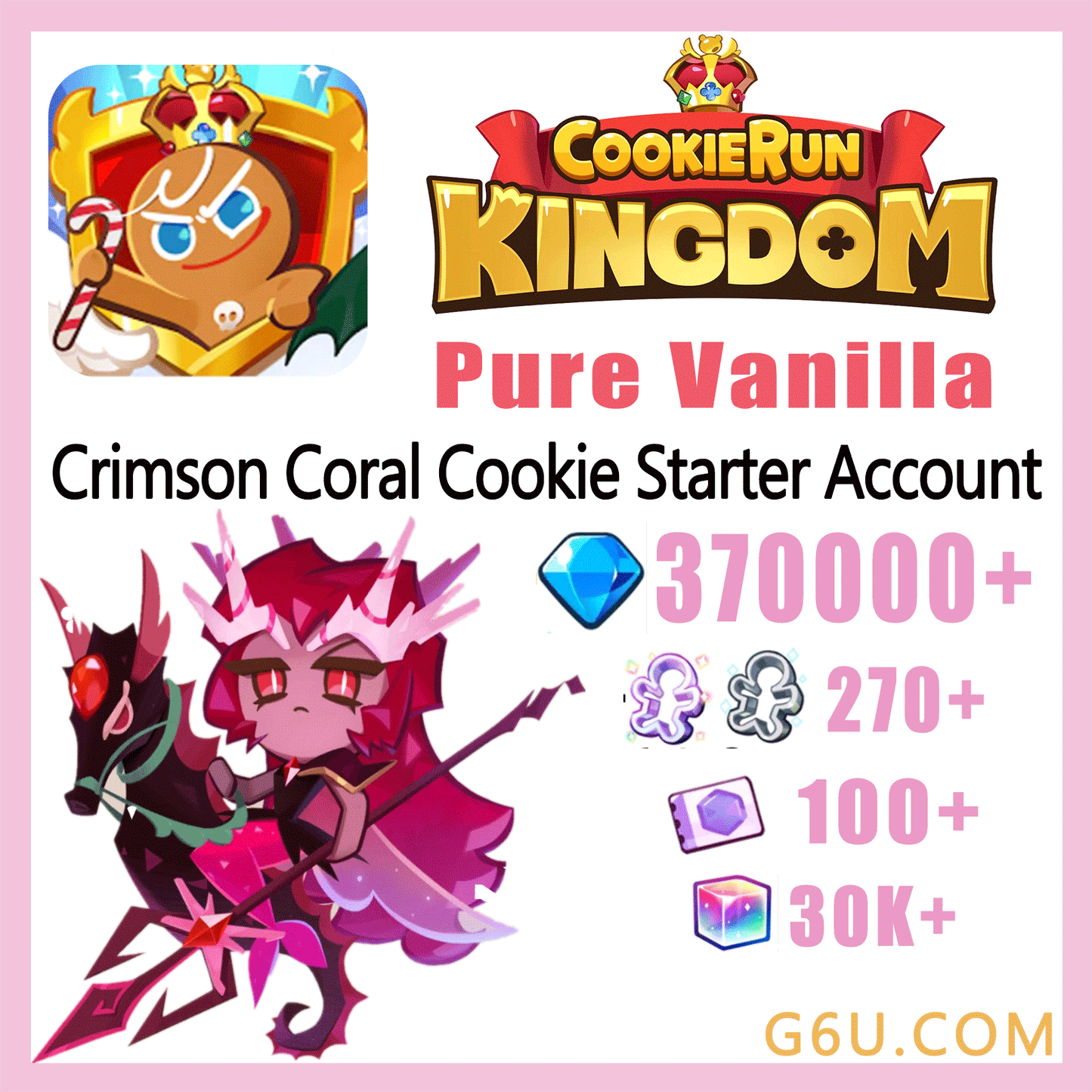 Cookie Run: Kingdom Crimson Coral Cookie+High Rarity Cookies Starter Account (Pure Vanilla)
