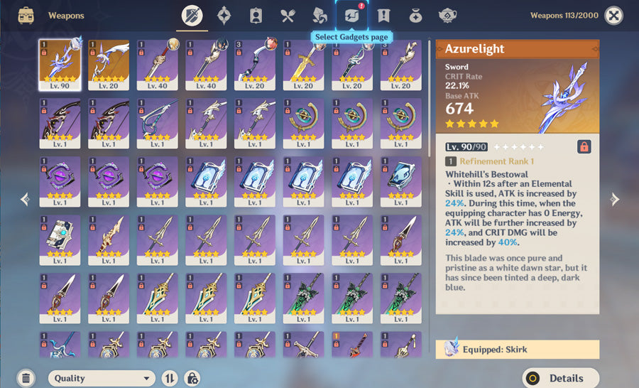 Genshin lmpact Full Destiny Seat Skirk Premium Account(America)