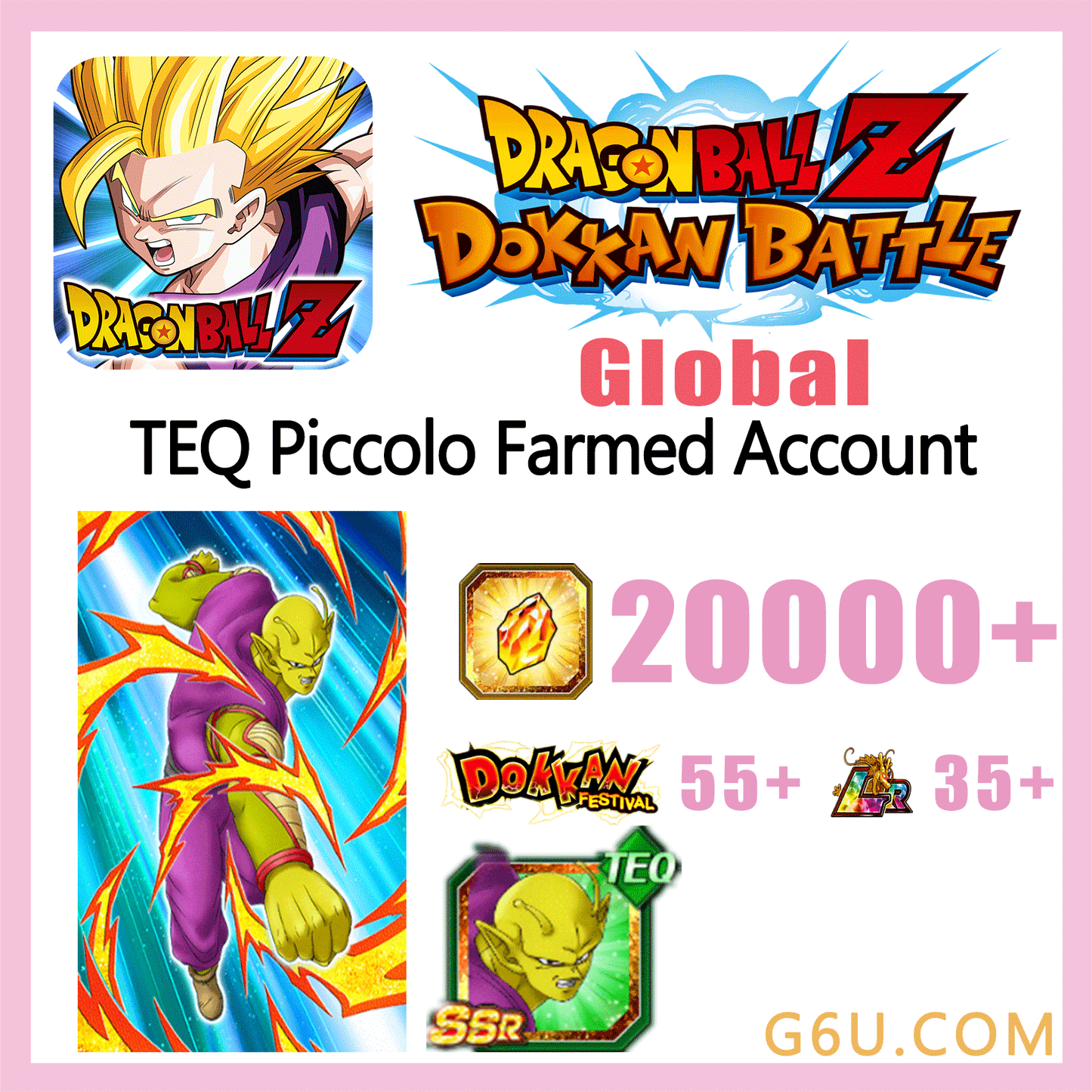 DRAGON BALL Z DOKKAN BATTLE TEQ Piccolo Farmed Starter Account ( Global )